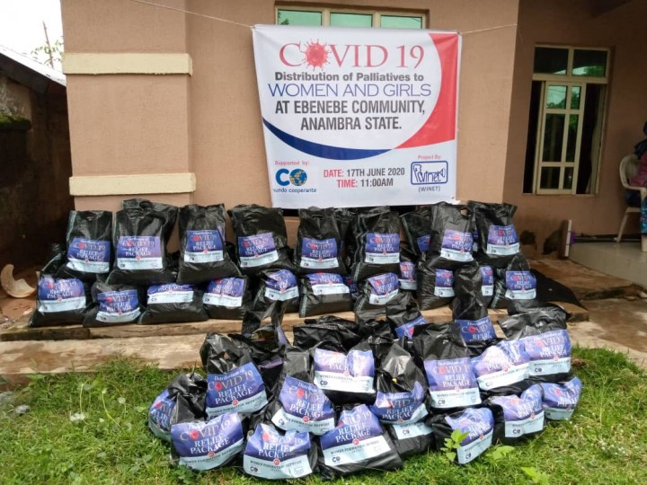 Bags of items to be distributed to women & young girls of Ebenebe Community, Anambra State on 17 June 2020
