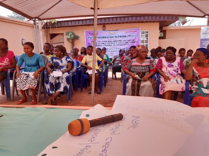 Women and girls during a town hall meeting on ending violence against women and girls and Gender Based Violence at Akegbe Ugwu on 21 March 2020